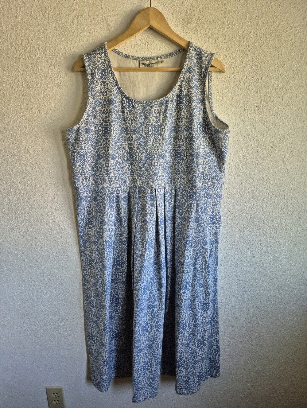 Norm Thompson Blue White Floral Midi Dress Womens Size XL